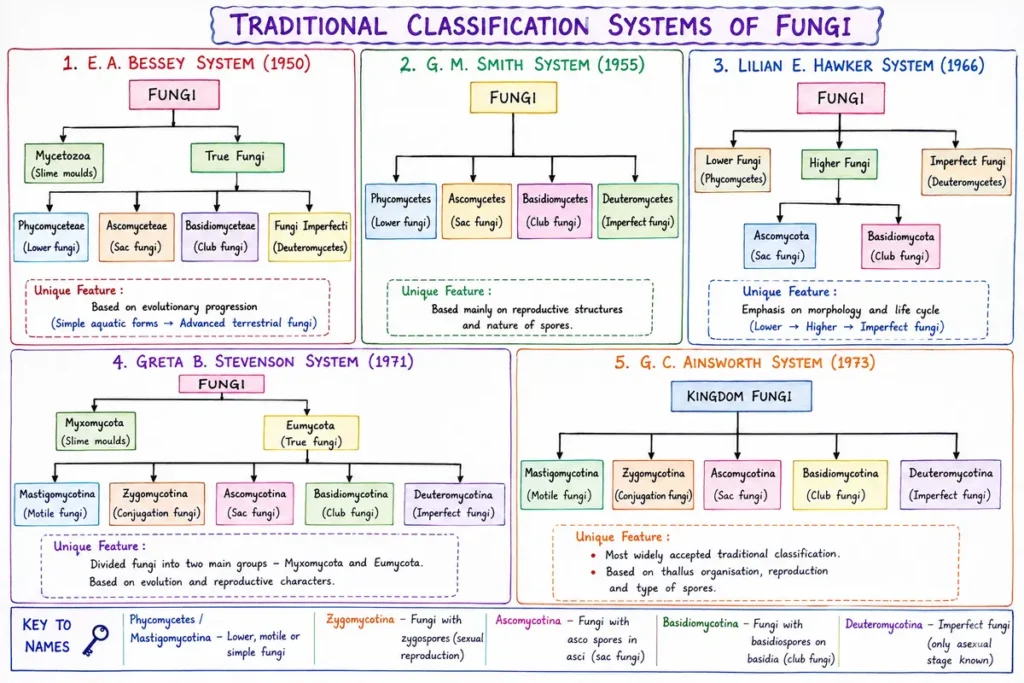 Classification of fungi with Diagram