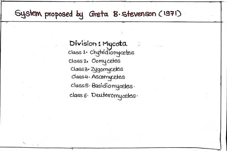 Greta B. Stevenson's (1971) classification system for fungi.