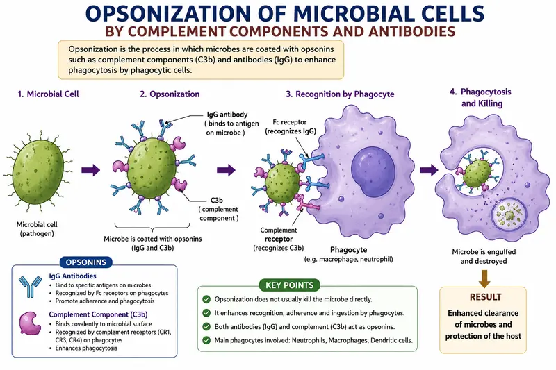 opsonization of microbial cells by complement and antibodies