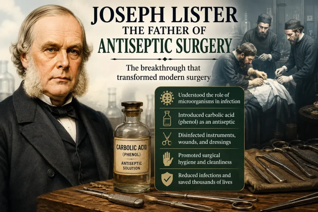 What was Joseph Lister's contribution to antiseptic surgery?