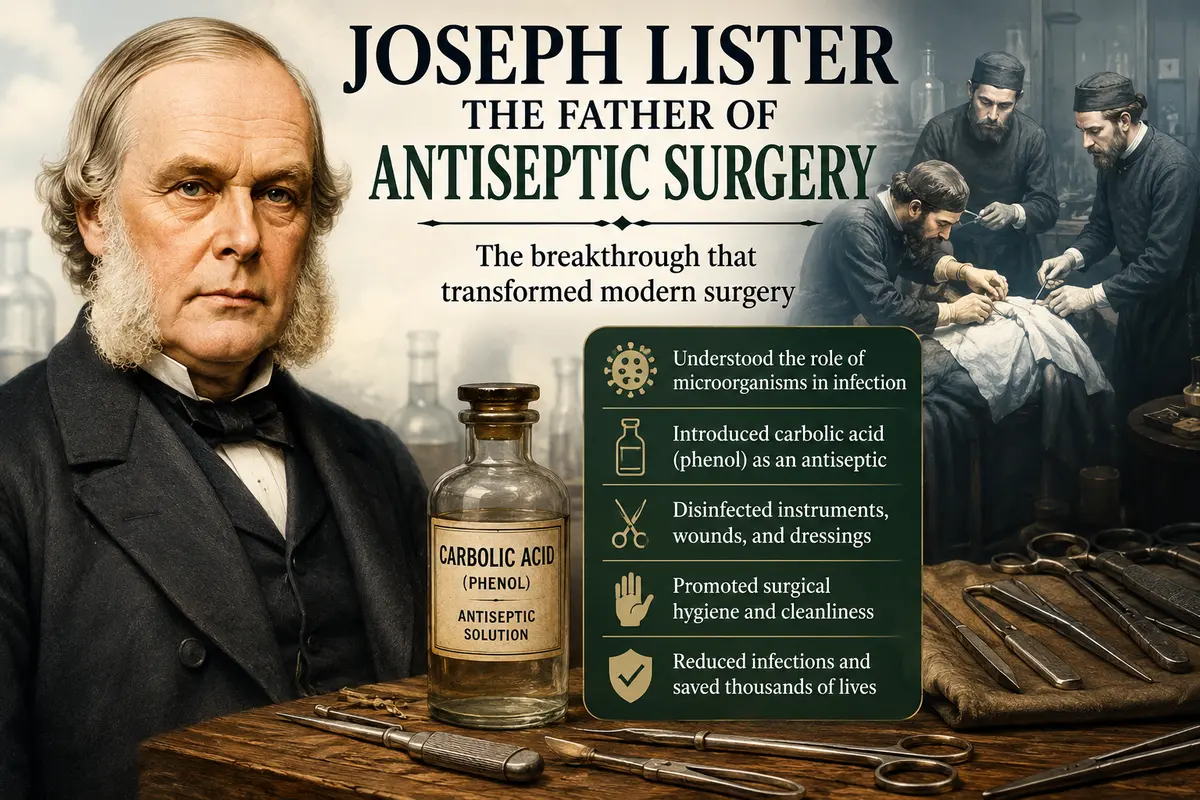 What was Joseph Lister's contribution to antiseptic surgery?