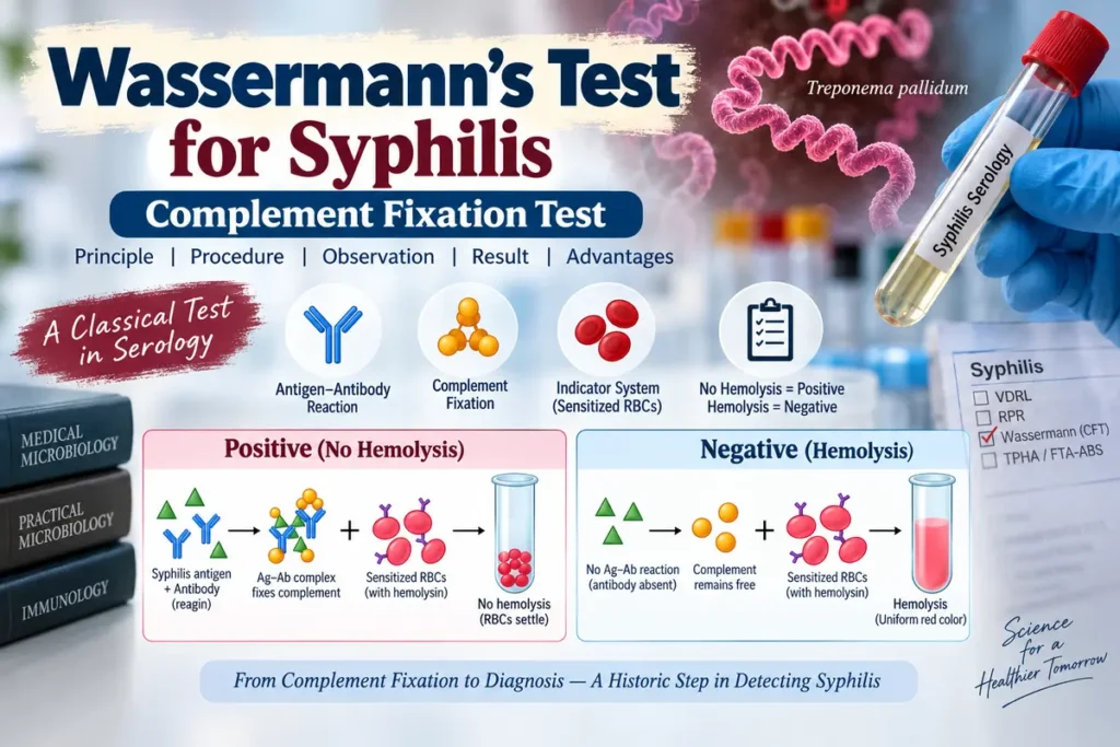 Complement Fixation Test (Wassermann’s Test for Syphilis): Powerful Facts, Principle & Results 2 Complement Fixation Test (Wasserman’s test for syphilis)