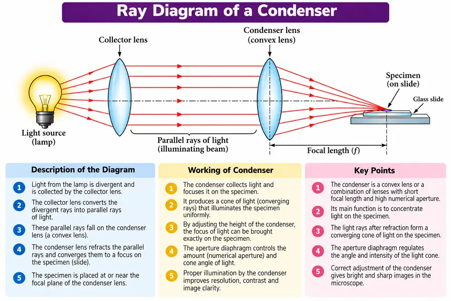 Types, Ray Diagrams, and Functions of Condensers, Eyepieces, and Objectives: Powerful & Amazing Explanations 3 Ray digram of condenser