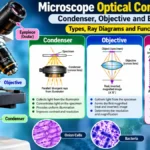 Types, ray diagrams, and functions of condensers, eyepieces, and objectives