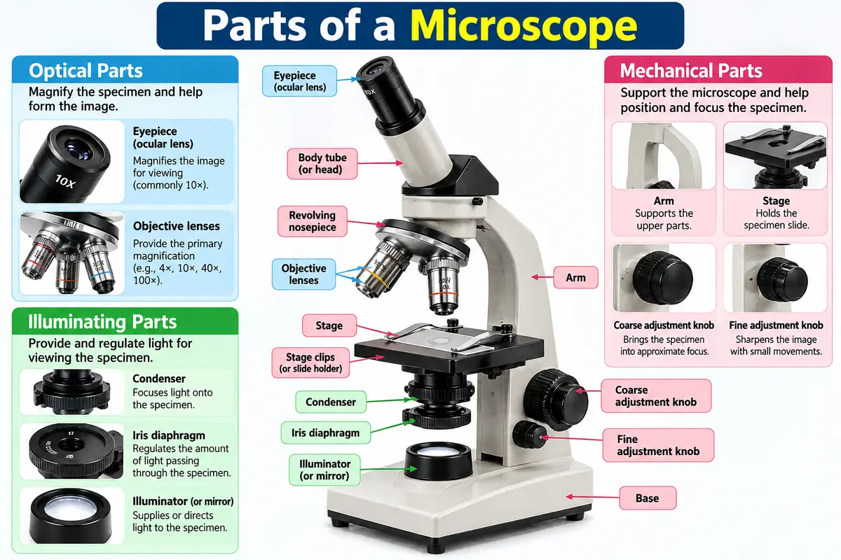 What are the parts of the microscope?